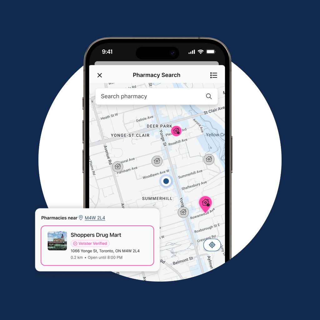 Pharmacy Search map interface on mobile